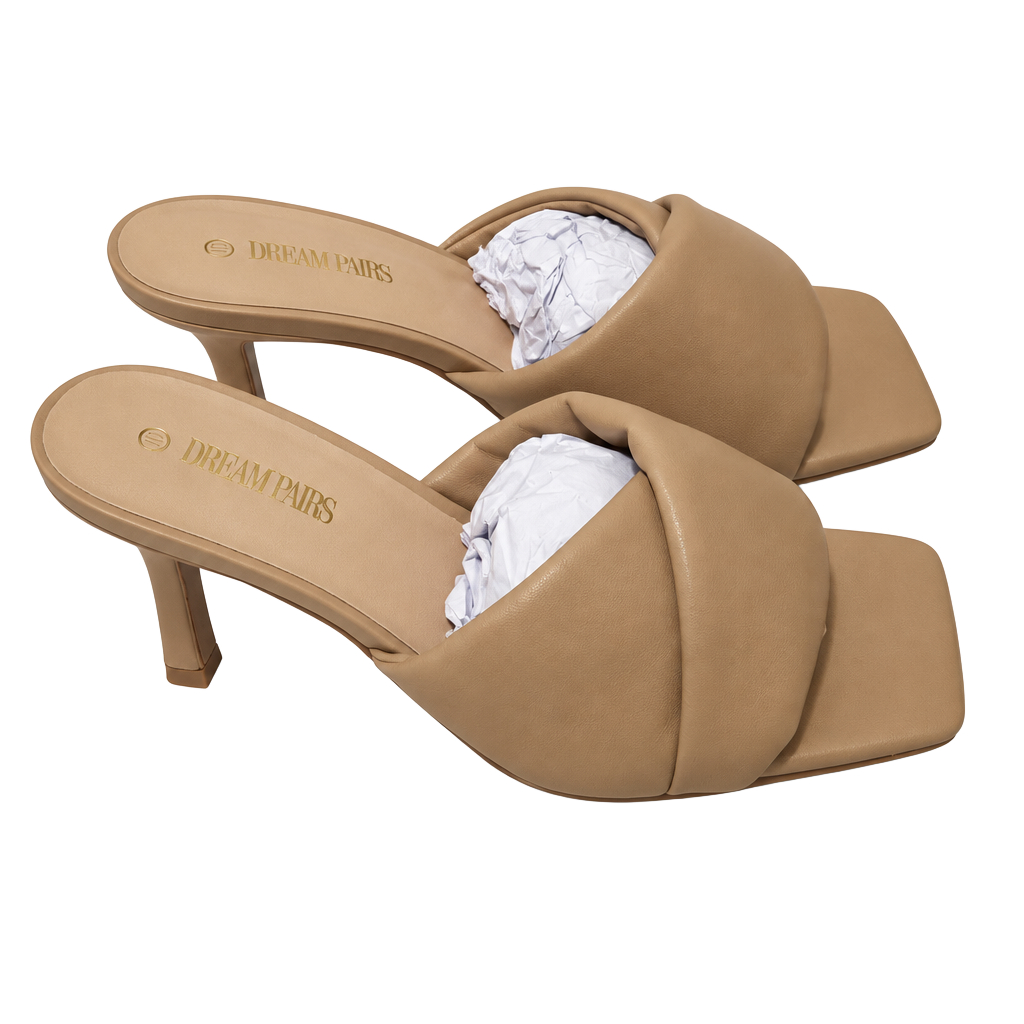 Dream Pairs Square-Toe Stiletto Heeled Mules Tan 1