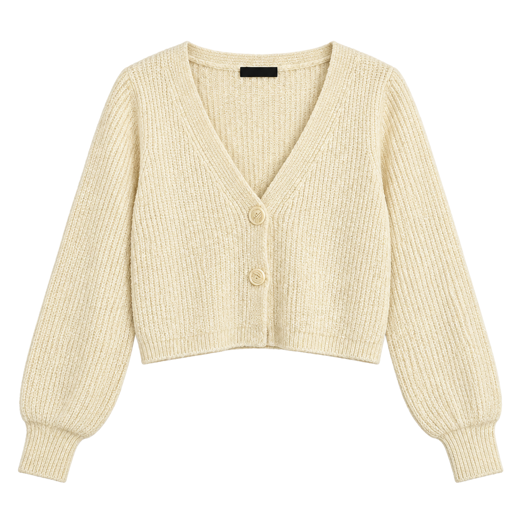 ASOS DESIGN Cropped Cardigan Size US 4 Off White Puff Sleeve Acrylic Blend 1