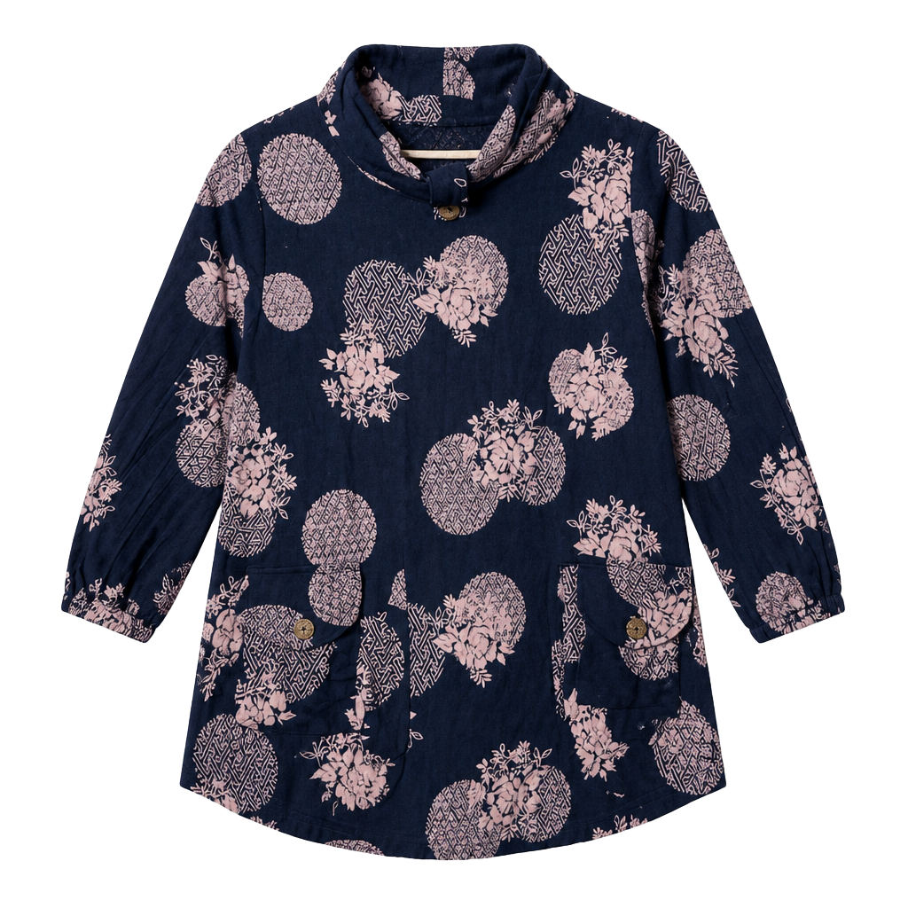 Unisex Floral Non-Stretch Thai Cotton Pullover in Blue with Pockets 1
