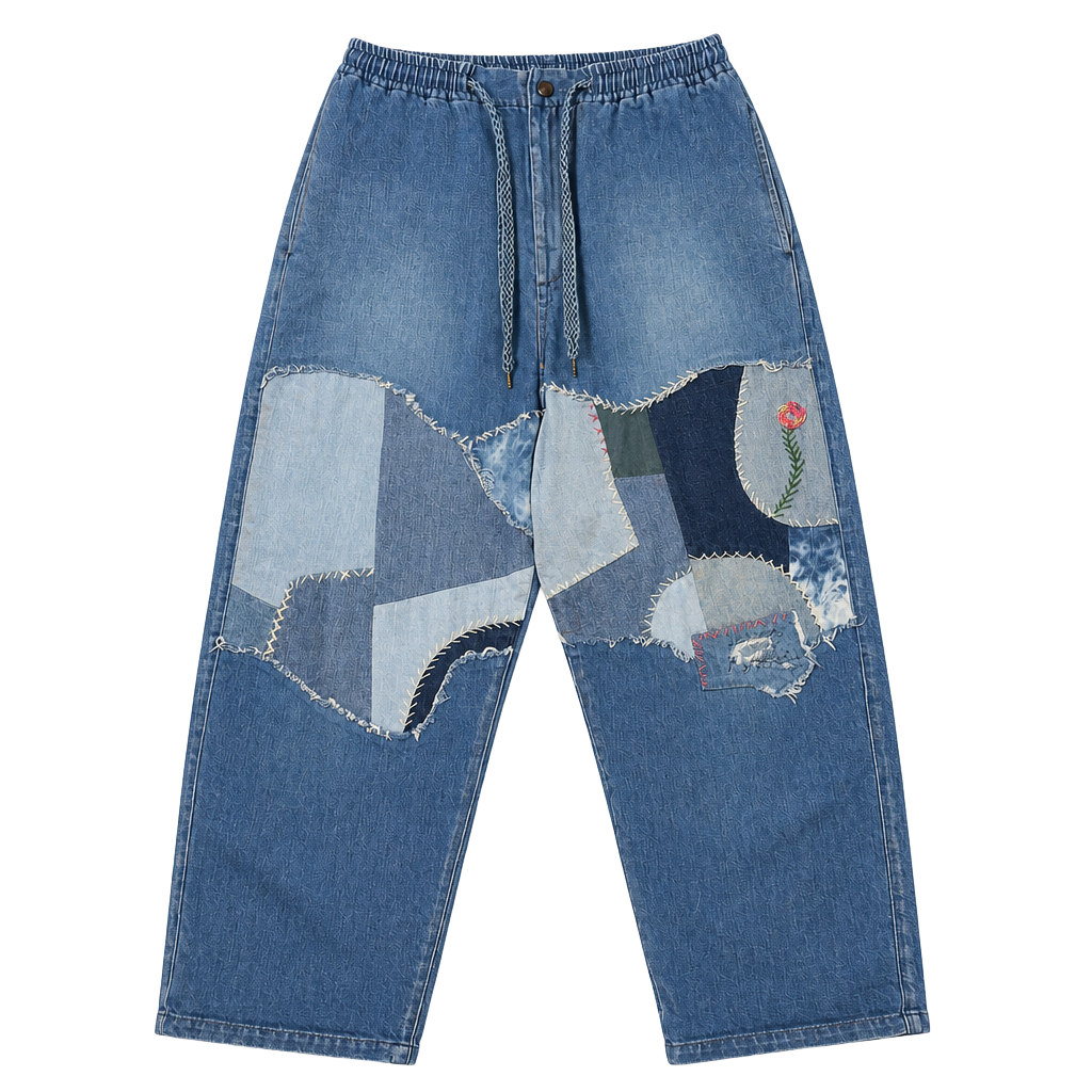 Kapital Light Blue Patchwork Cotton Joggers Jeans 1
