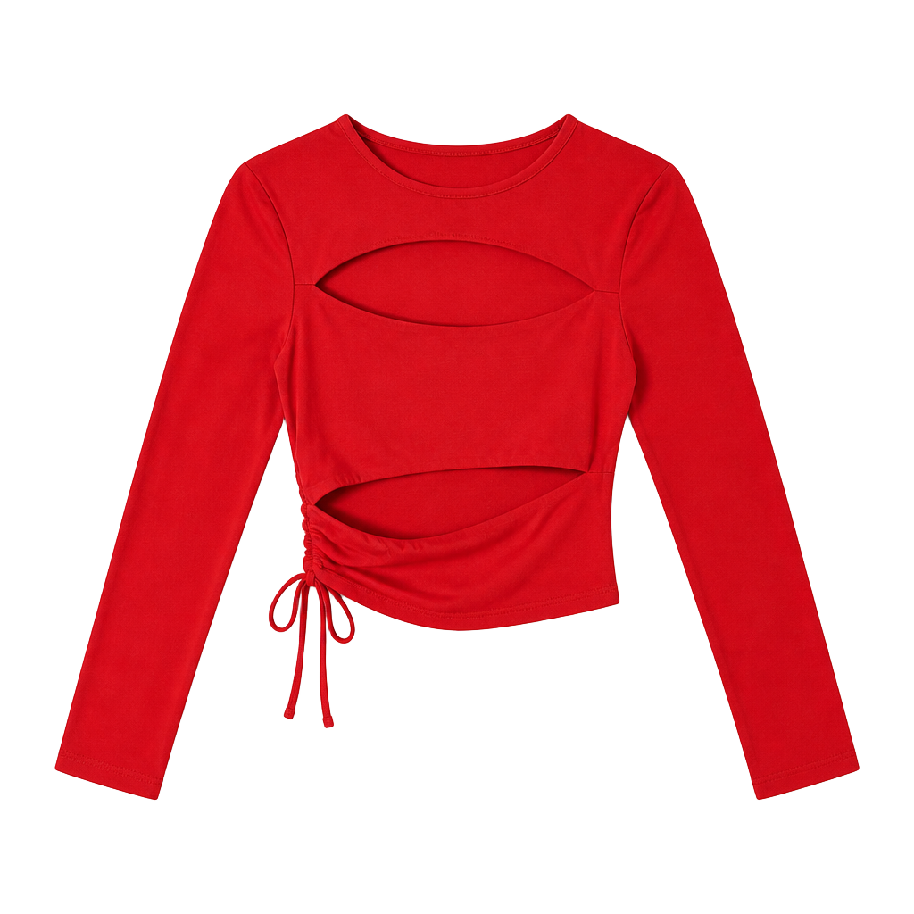 superdown Red Long Sleeve Cutout Crop Top 1