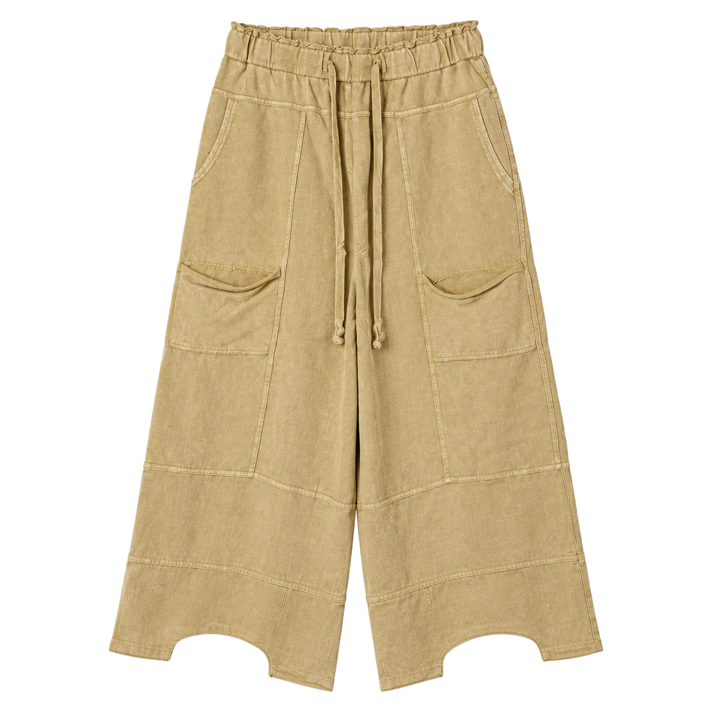 Easel Mineral Wash Wide Leg Pants Size S Yellow Terry Lounge 1