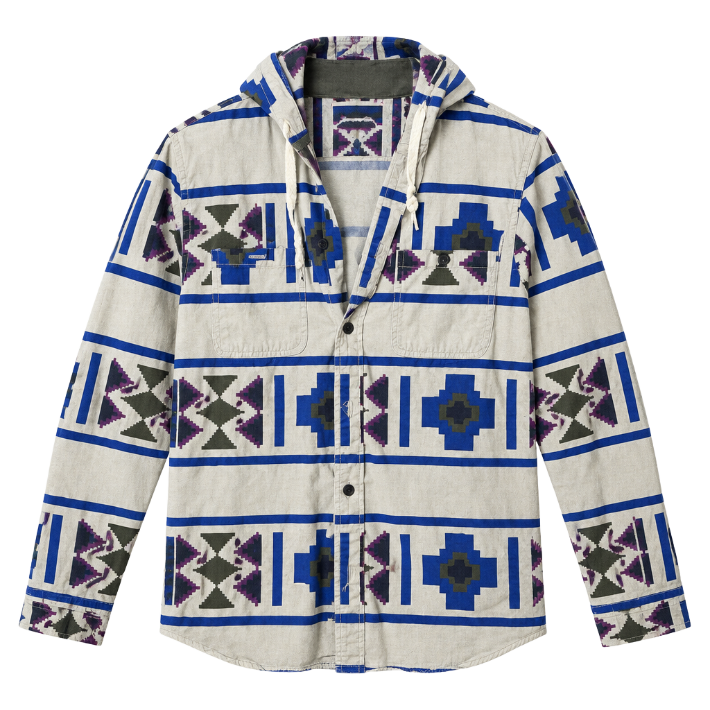 Modern Amusement Hooded Button-Up Shirt Size S Aztec Geometric Print 1
