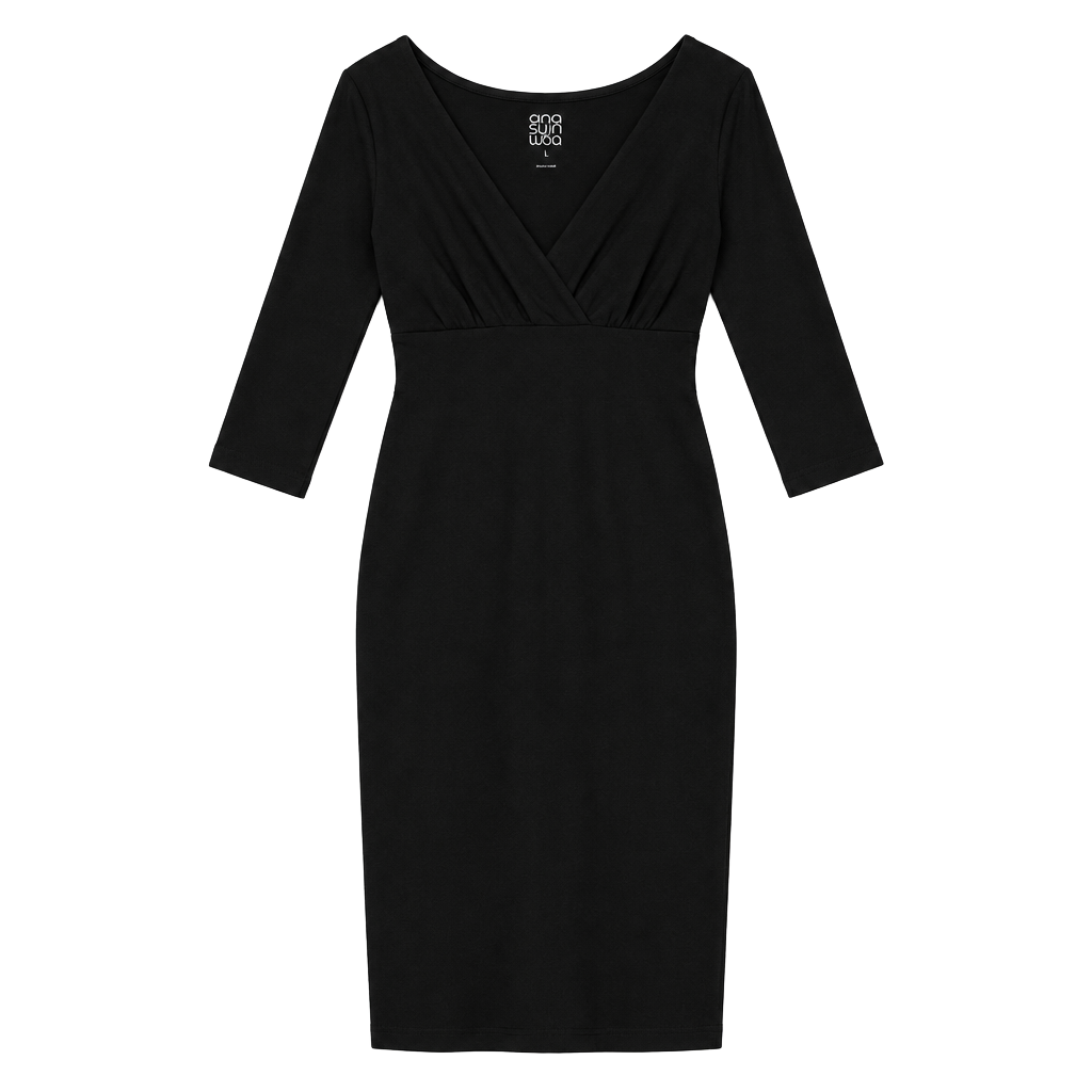 Clara Sunwoo Dress Size S Black Faux Wrap Long Sleeve V-Neck 1