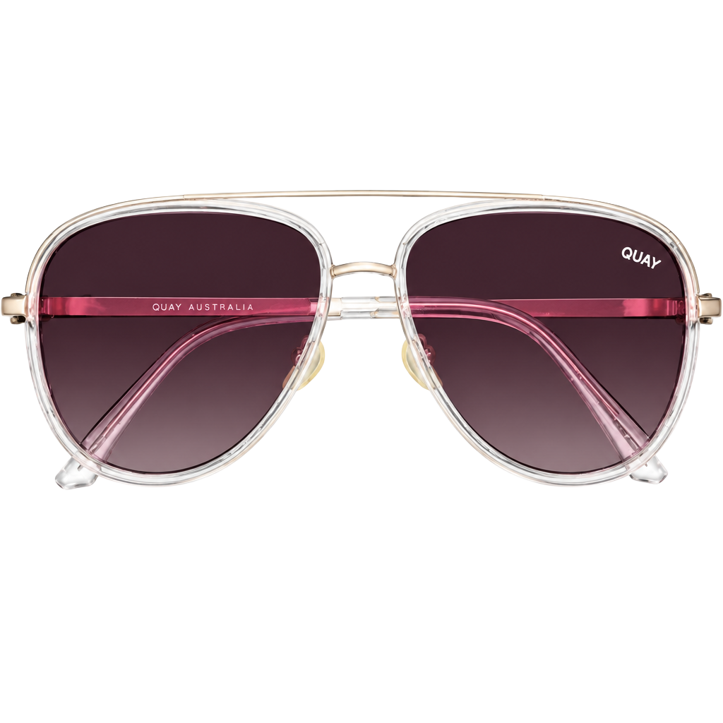 Quay All In Aviator Sunglasses Gold Pink Fade 1