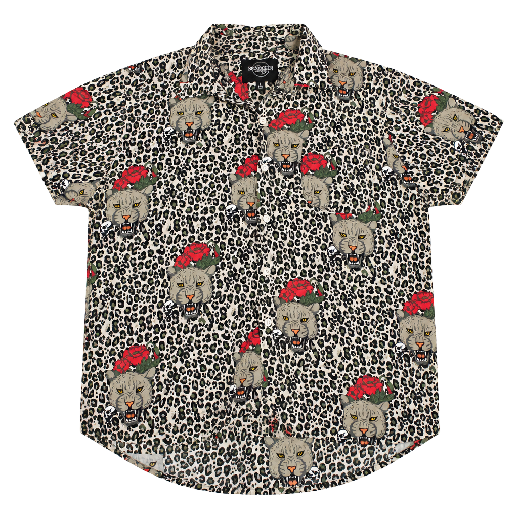 Brooklyn Standard Panther Rose Short Sleeve Button Down Size L 1