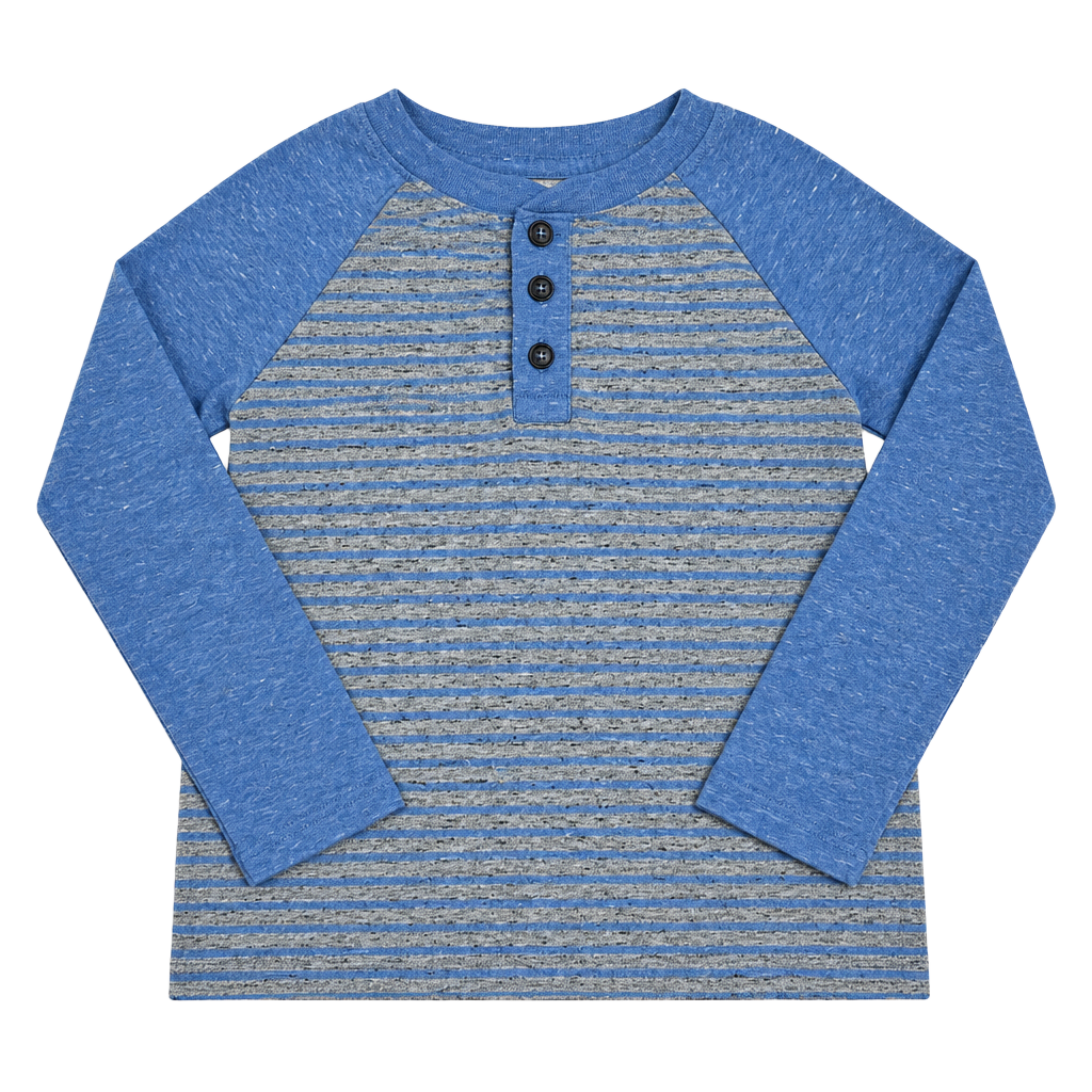 Falls Creek Kids Henley Shirt Size 4T Blue Gray Striped Long Sleeve 1
