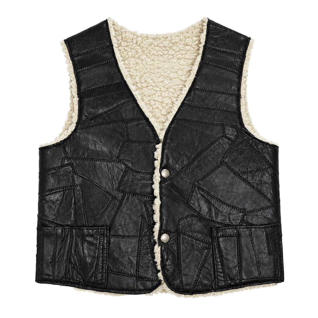 70,s Patch Leather Biker Vest 1