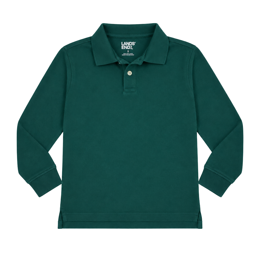 Lands' End Long Sleeve Polo Size S 6-7 Green Cotton Shirt 1