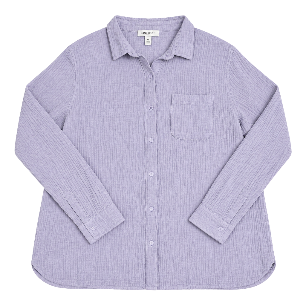 Nine West Double Gauze Button Up Shirt Size XL Lavender 1