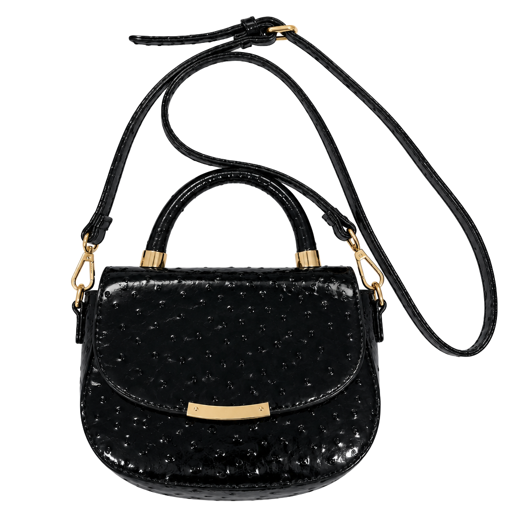 Cato Black Ostrich Embossed Crossbody Handbag 1