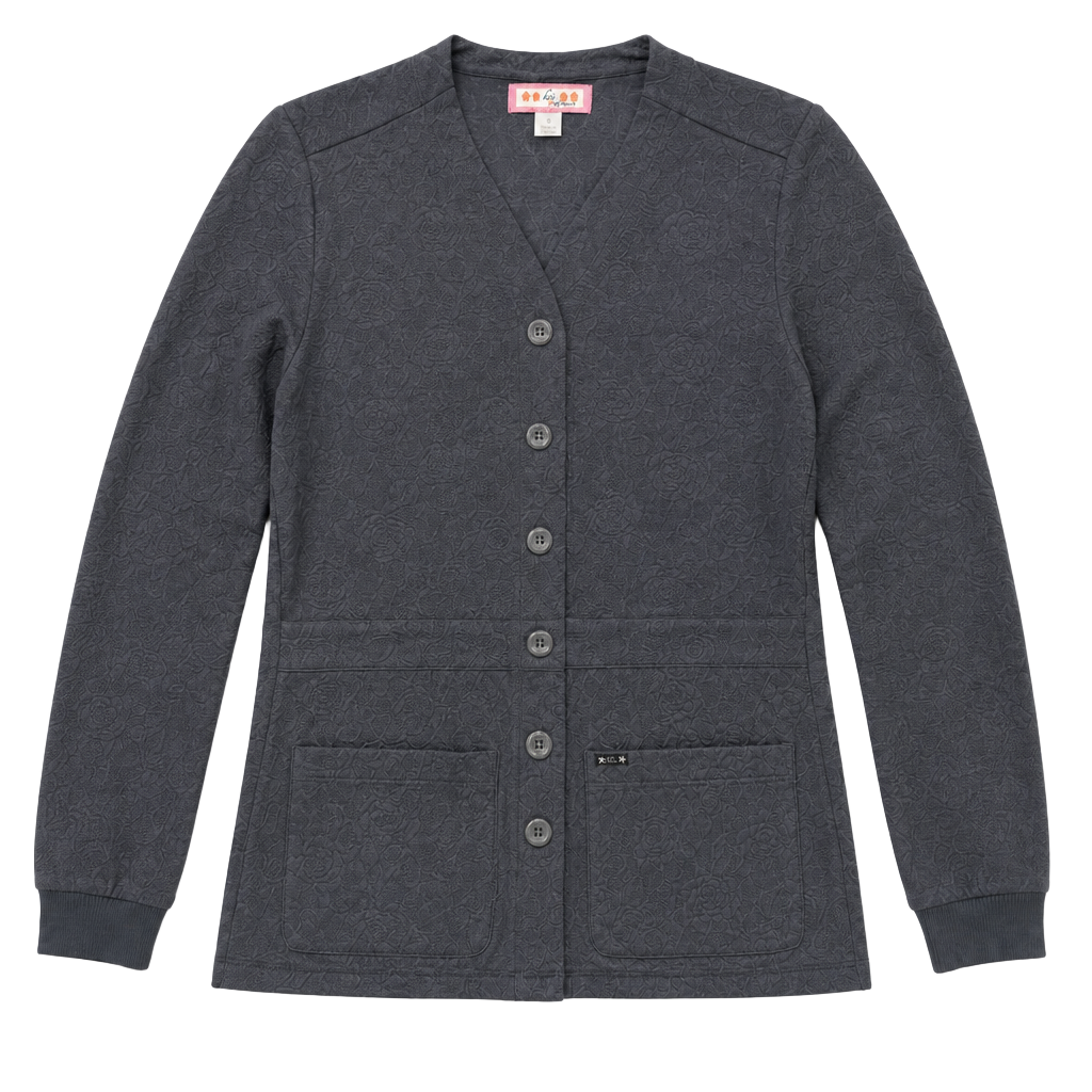 Koi Women's Claire Button Front Knit Scrub Jacket Charcoal Small 1