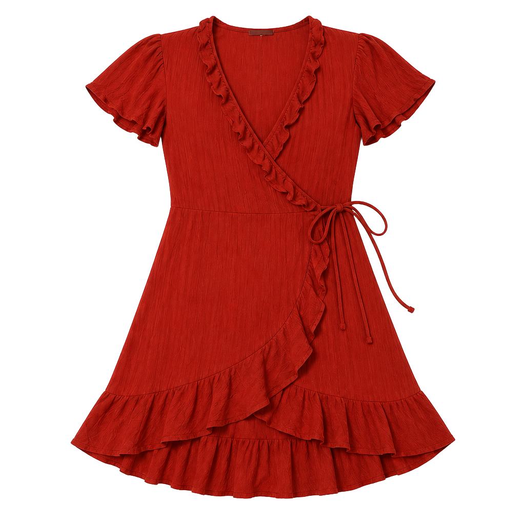 Miami Women's Textured Ruffle Wrap Mini Dress Red Size XS 1
