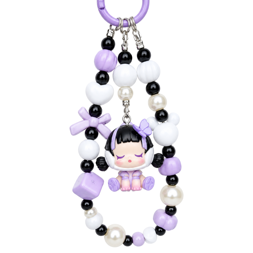 Purple Beaded Phone Charm with Authentic Skull panda bean 1