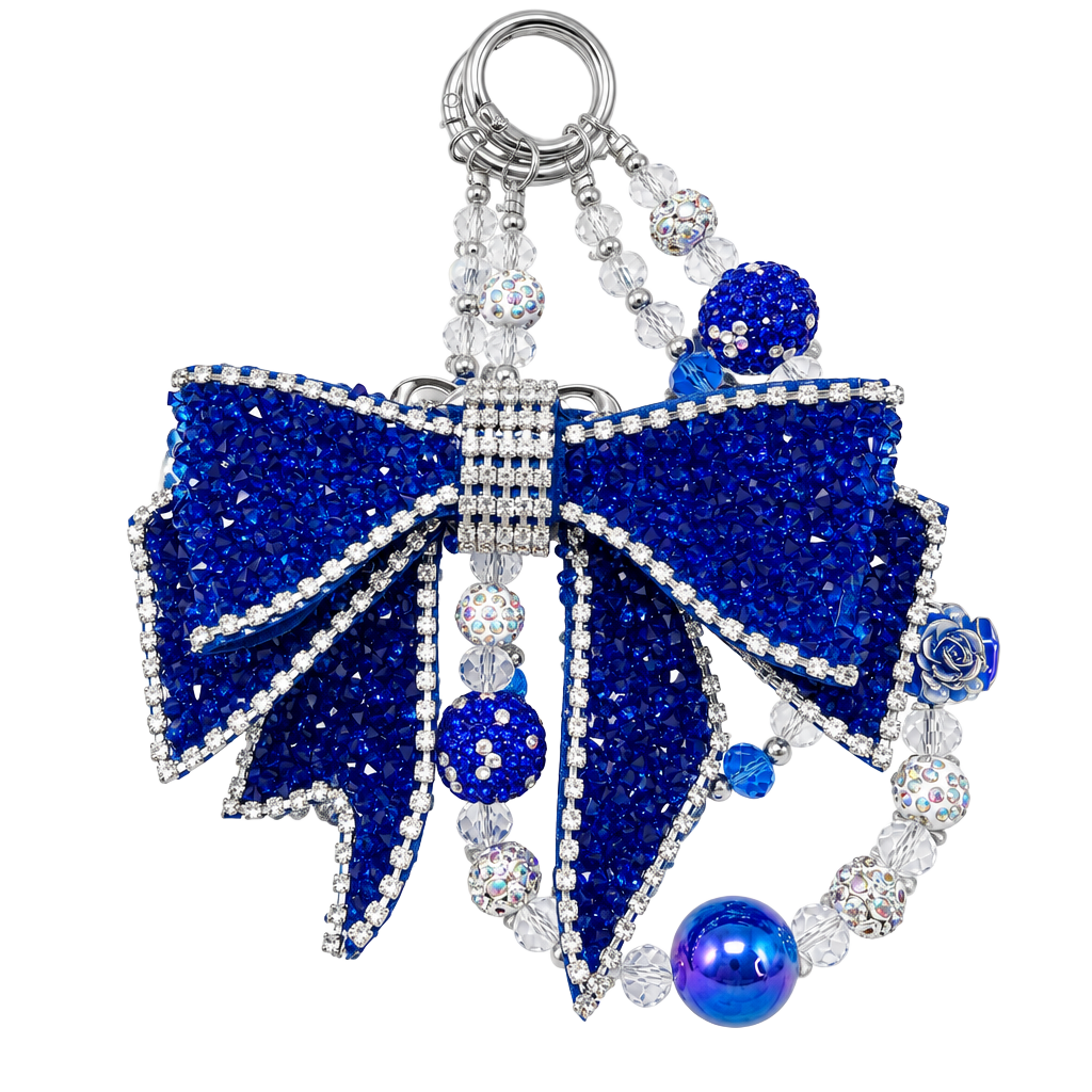 Handmade Blue Crystal Rhinestone Bow Bag Charm Beaded Chain 1