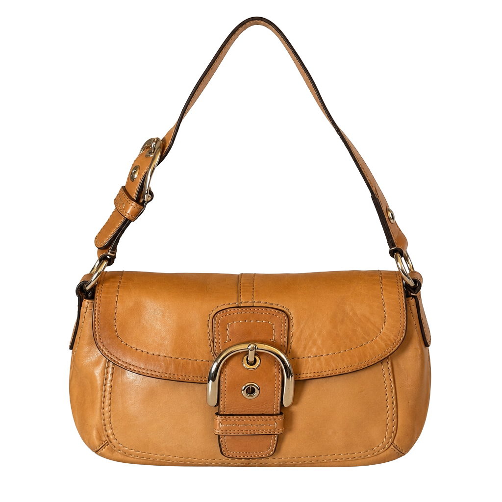 Coach Medium Soho Tan Leather Front Flap Buckle Shoulder Saddle Bag F13105 1