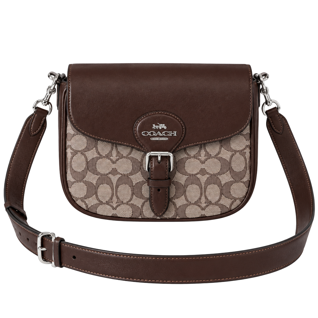 Coach Amelia Saddle Bag In Signature Jacquard Brown 1