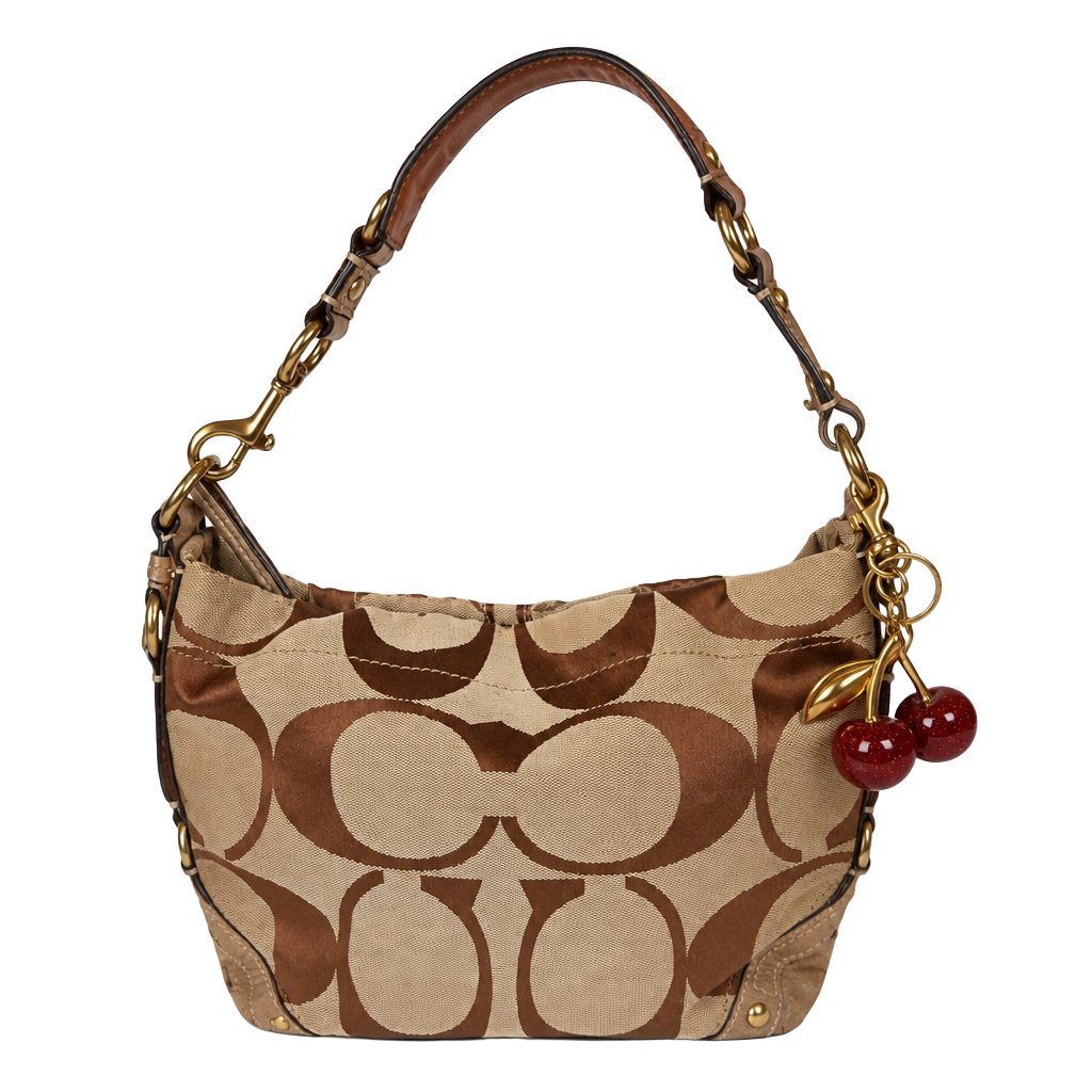 Coach Y2K Vintage Signature Carly Canvas Tan Hobo Shoulder HandBag Preloved – 1