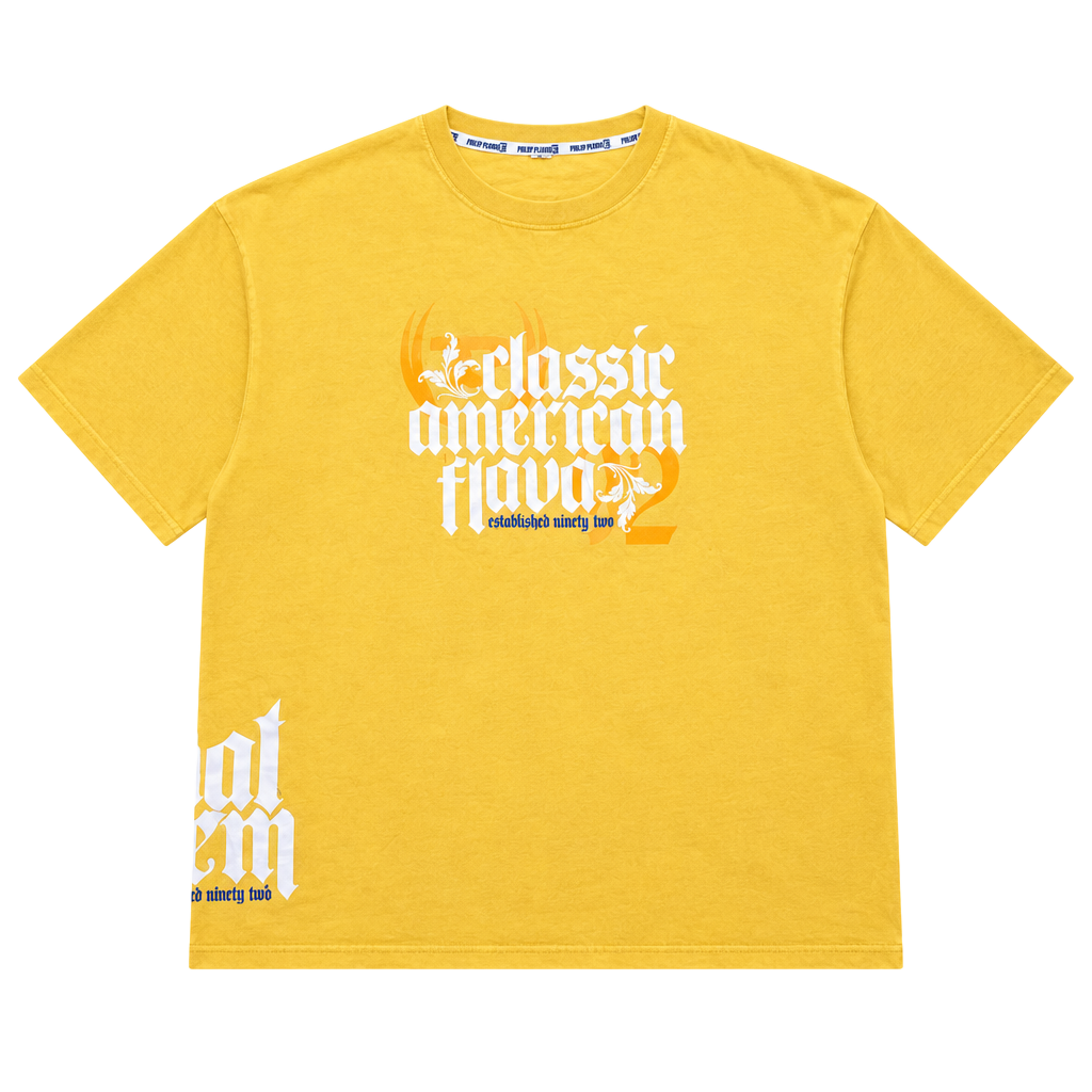 Y2K 2000s Phat Farm Classic American Flava T-Shirt Yellow 1