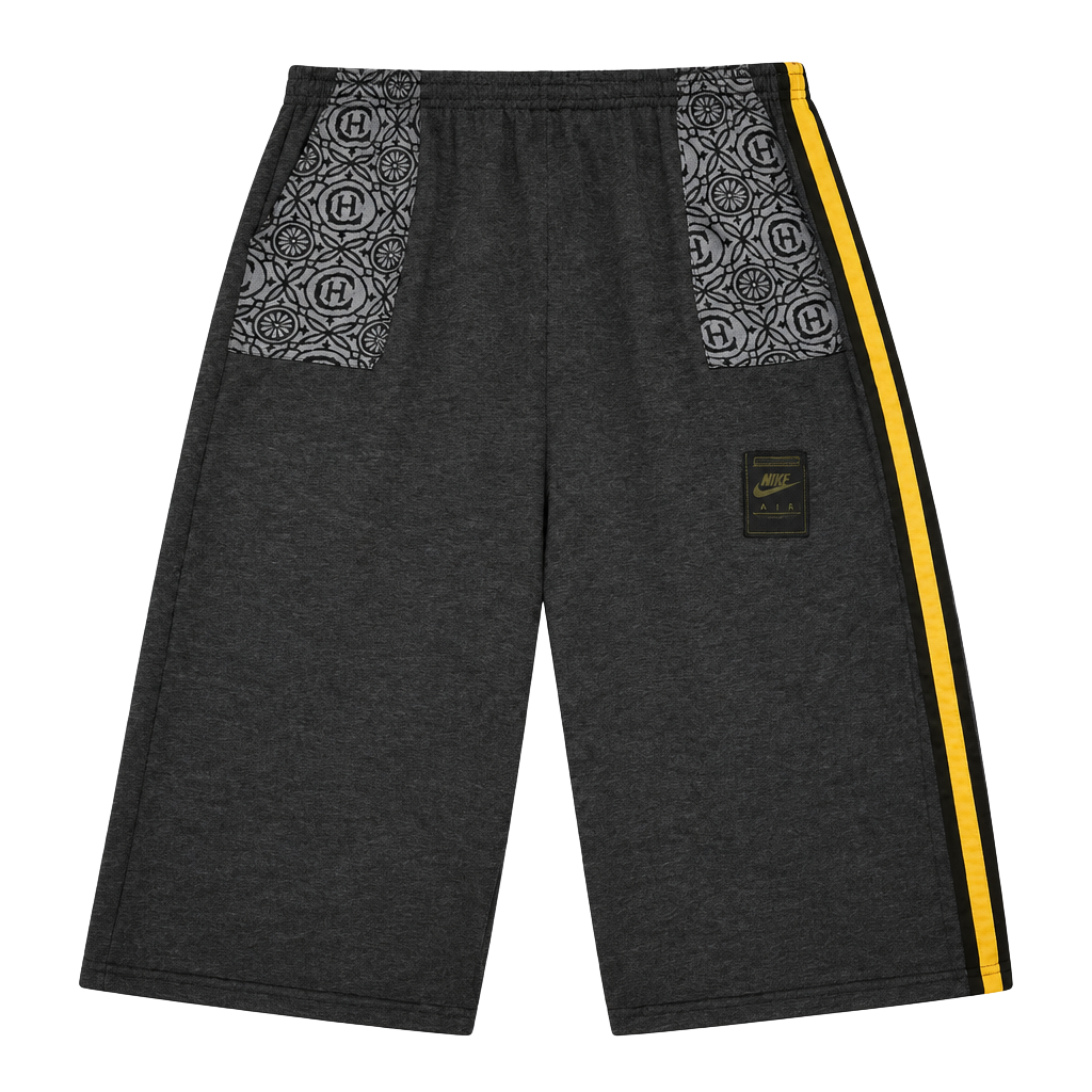 Nike Sweat Shorts Grey Yellow Stripe Patterned Pockets 1
