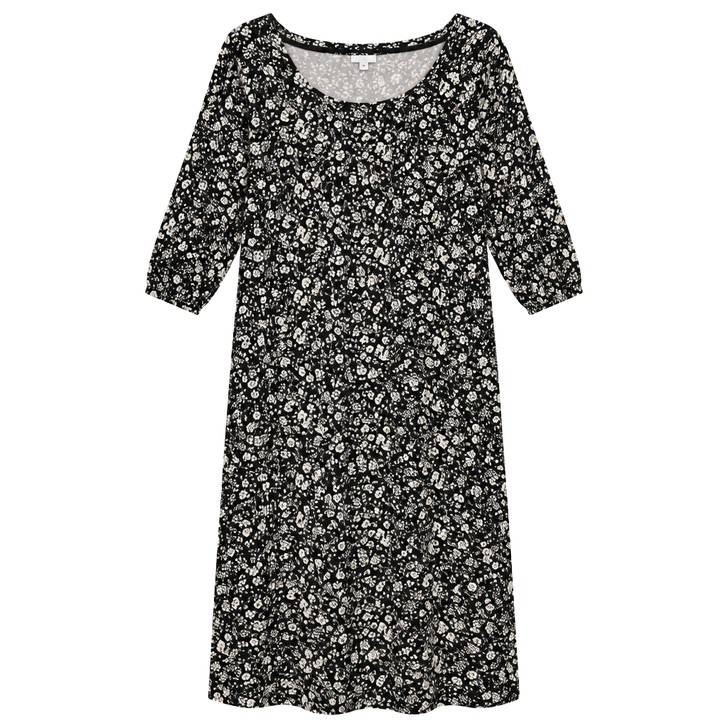 J.Jill Dress Size M Black Floral Button Front Midi Square Neck 1