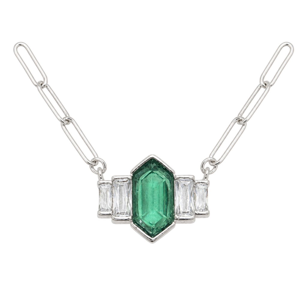 Bomb Party Green Opal Rhodiym Necklace New 1