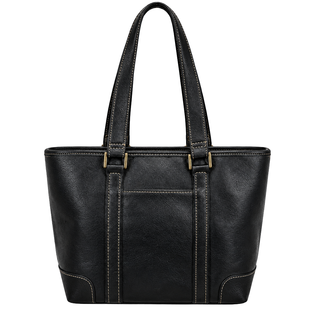 Liz Claiborne Black Faux Leather Tote Handbag 1