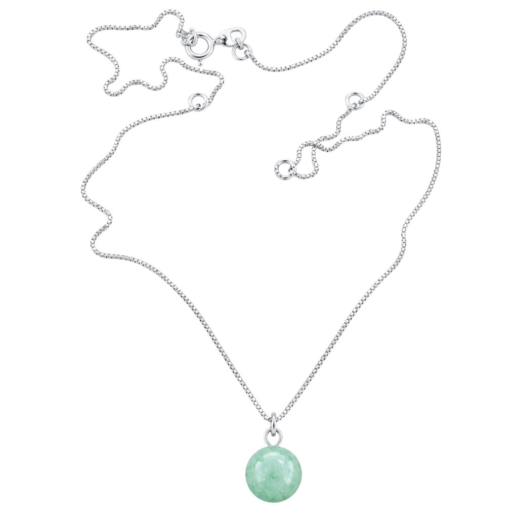 S925 Sterling Silver Green Stone Ball Necklace 1