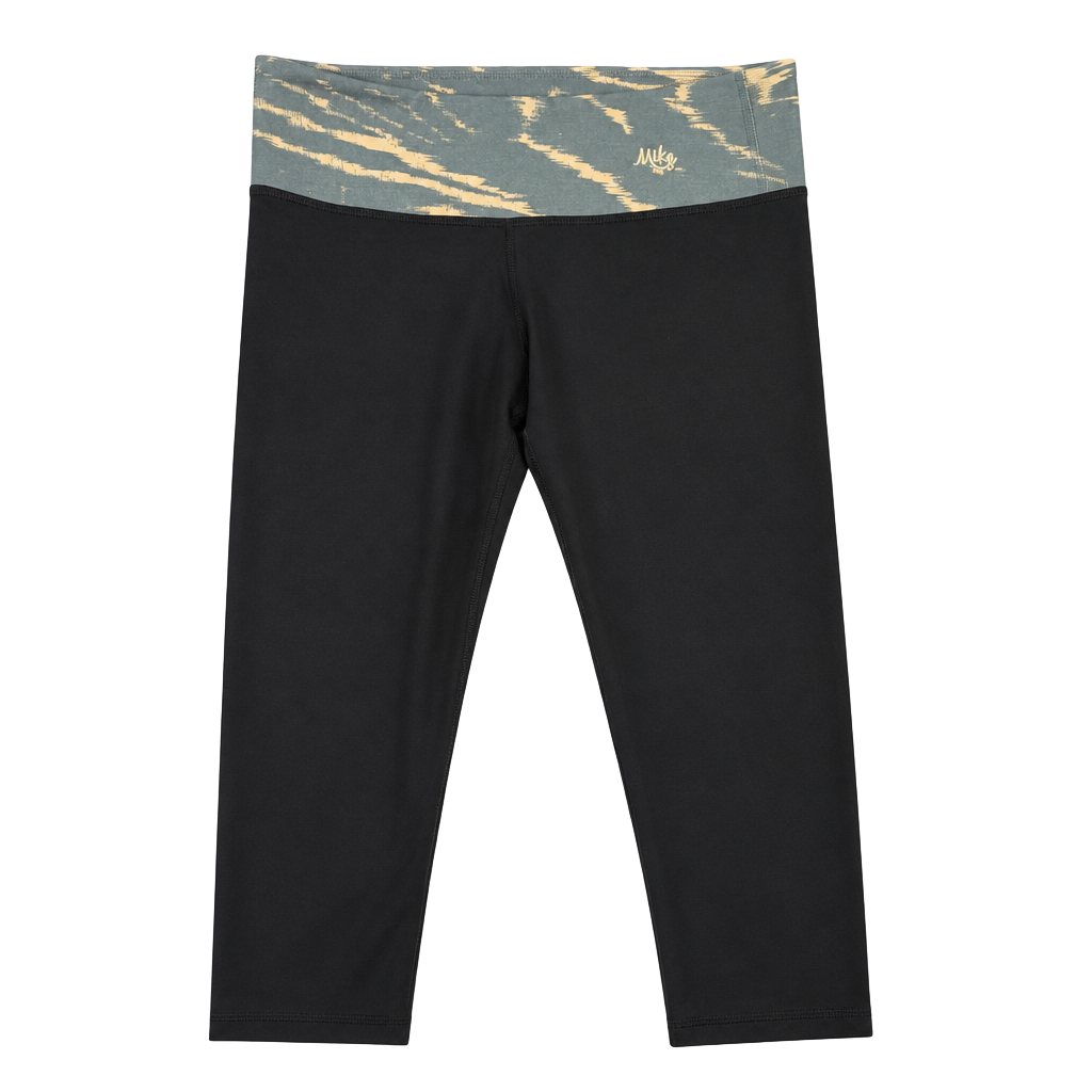 Mika Yoga Wear Black Capri Leggings with Patterned Waistband Size M/L 1