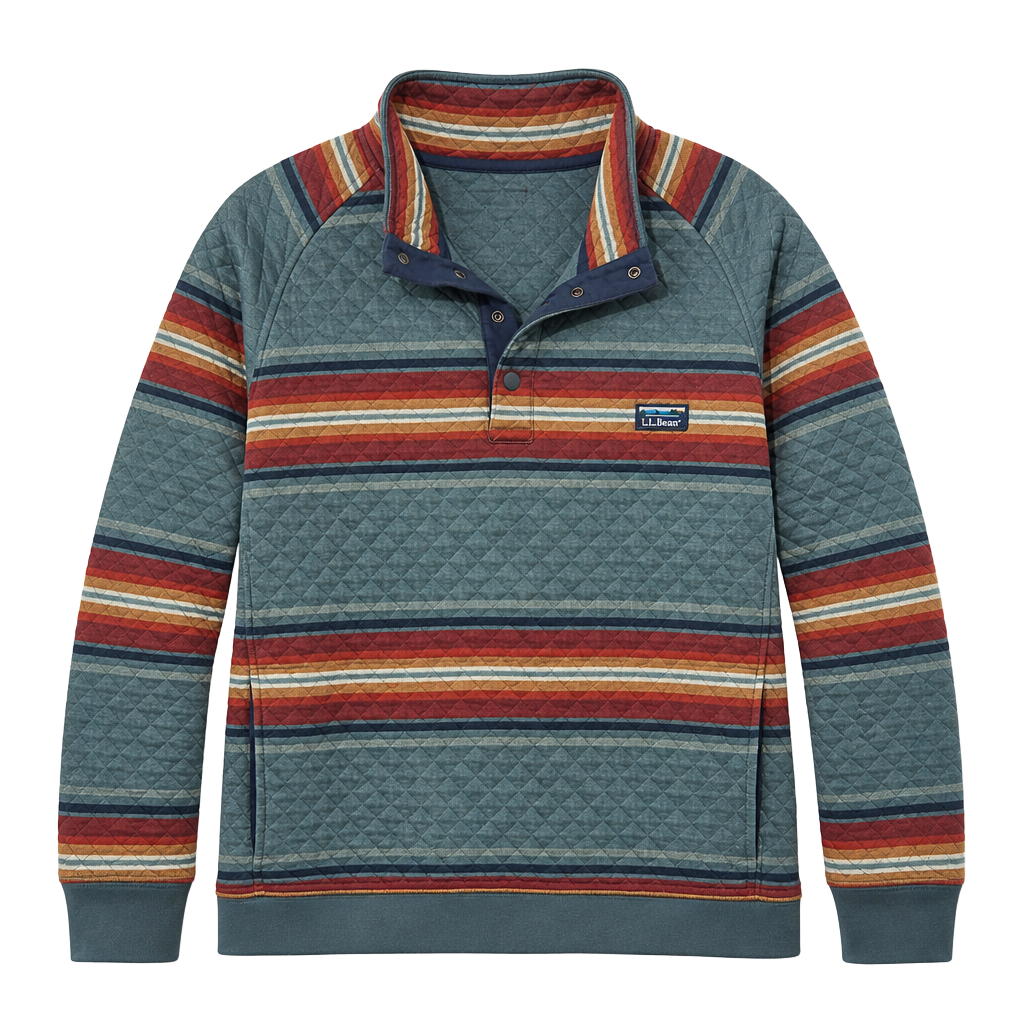 L.L.Bean Men's Quilted Mockneck Sweatshirt in Multi-Stripe 1