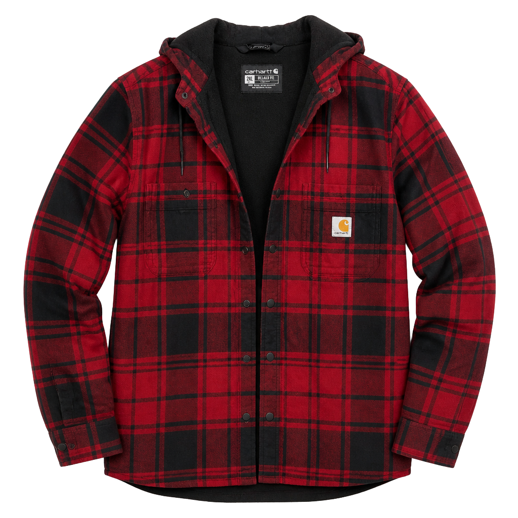 Carhartt Rugged Flex Relaxed Fit Flannel Fleece Lined Hooded Shirt 2xl 1