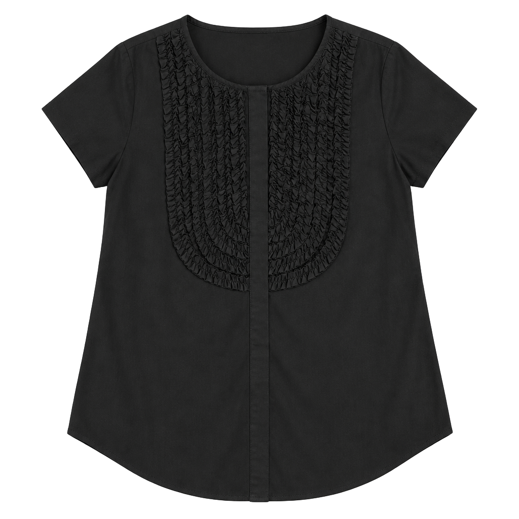 Theory Ruffle Front Blouse Size P Black Short Sleeve Shirt 1