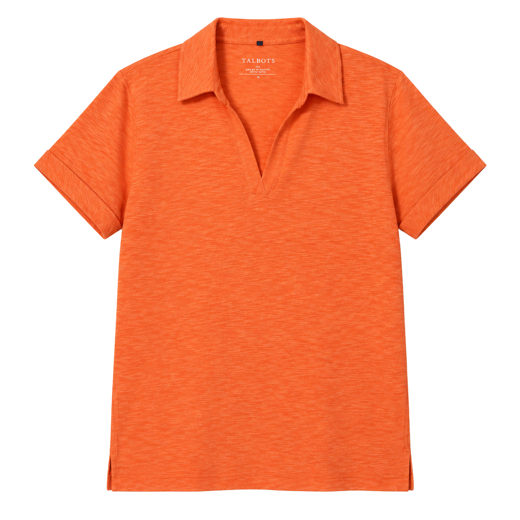 Talbots Slub Knit Polo Shirt Size XL Orange Cotton Blend Short Sleeve 1