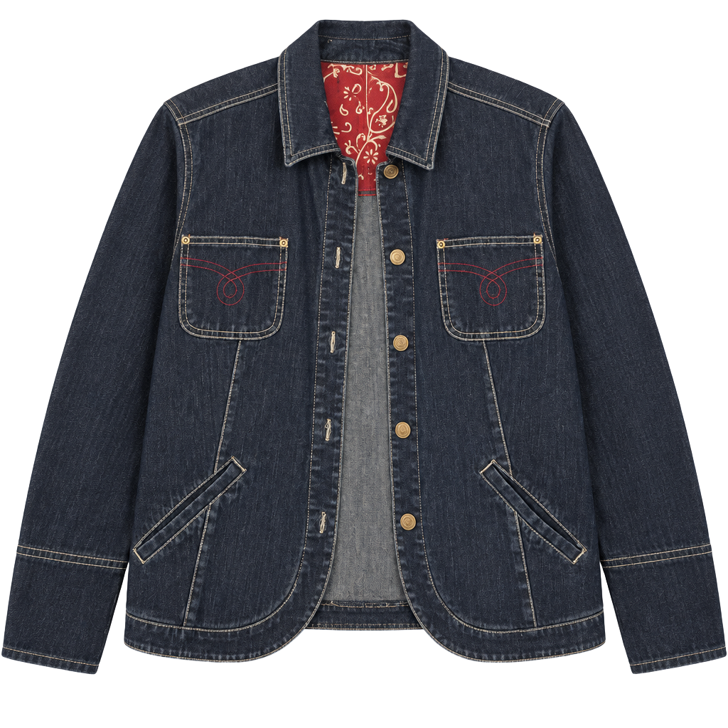 Sag Harbor Sport Women's Denim Jacket with Red Paisley Lining and Contrast Stitching 1