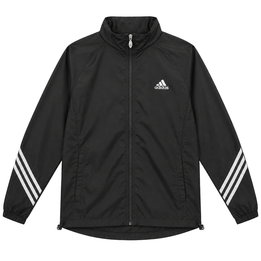 Vintage 1990s Adidas Black Nylon Full Zip Windbreaker Jacket Size L 1