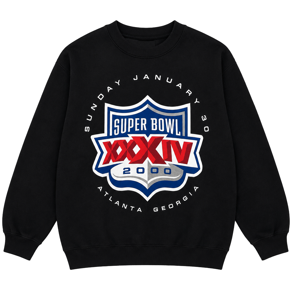 VINTAGE Logo Athletic Super Bowl XXXIV 2000 Atlanta Georgia Black Sweatshirt XL 1