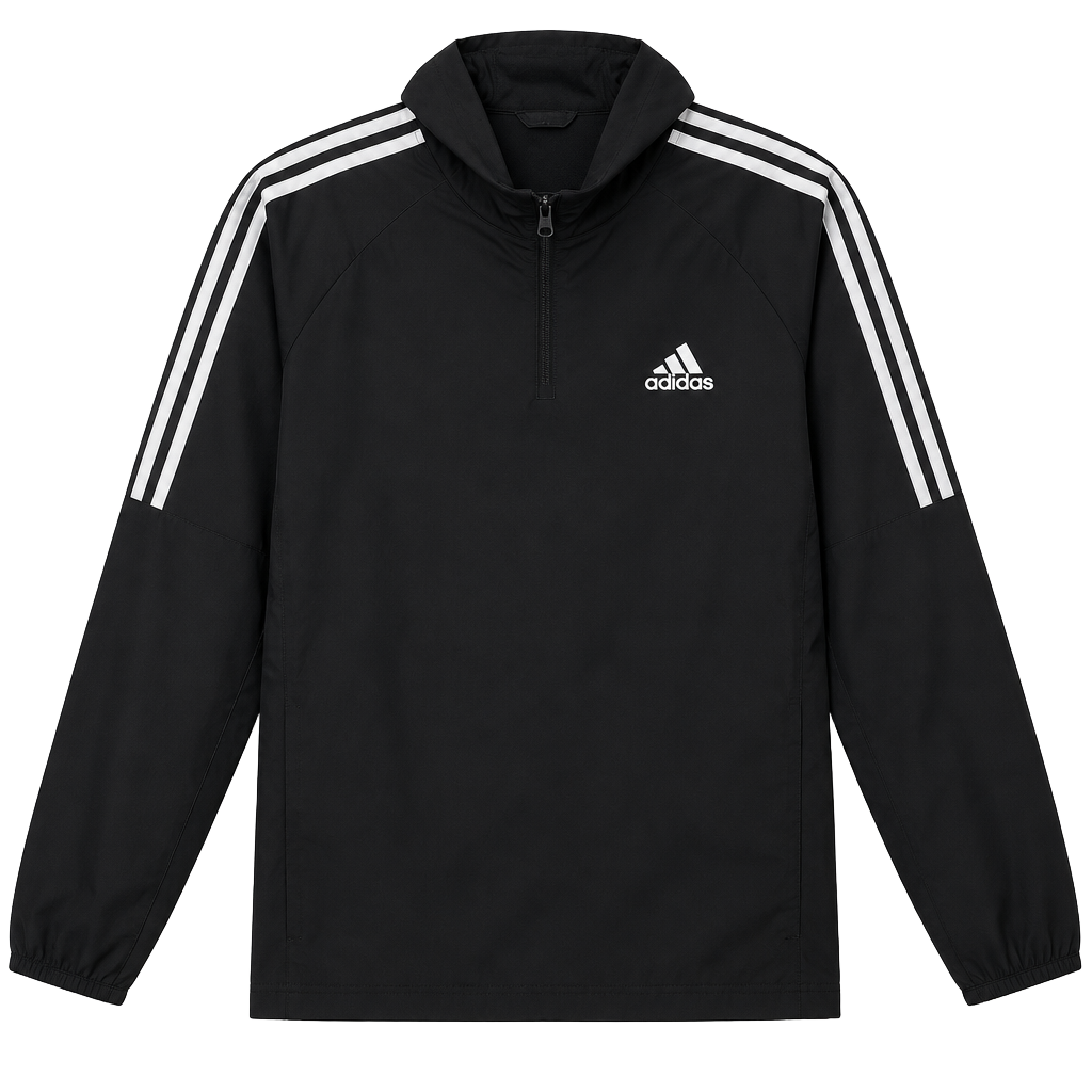 Adidas Black Windbreaker Jacket Size L Hooded Zip Up Track Jacket 1