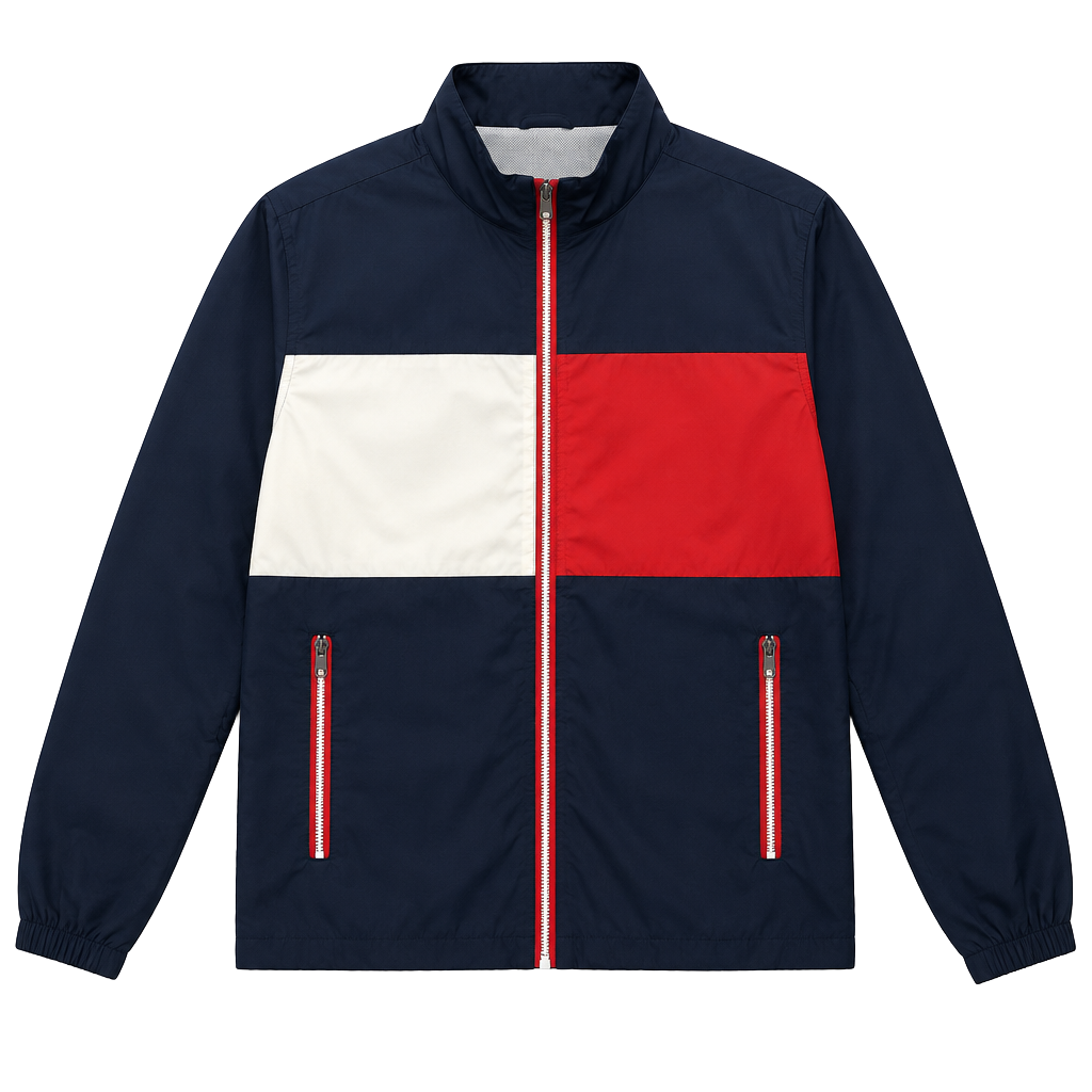 Tommy Hilfiger Colorblock Windbreaker Jacket Size L Blue Red White Nylon 1