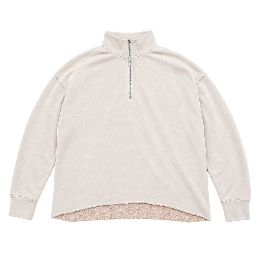 Aerie Women's Raw Hem Quarter-Zip Pullover Sweatshirt, Beige 1