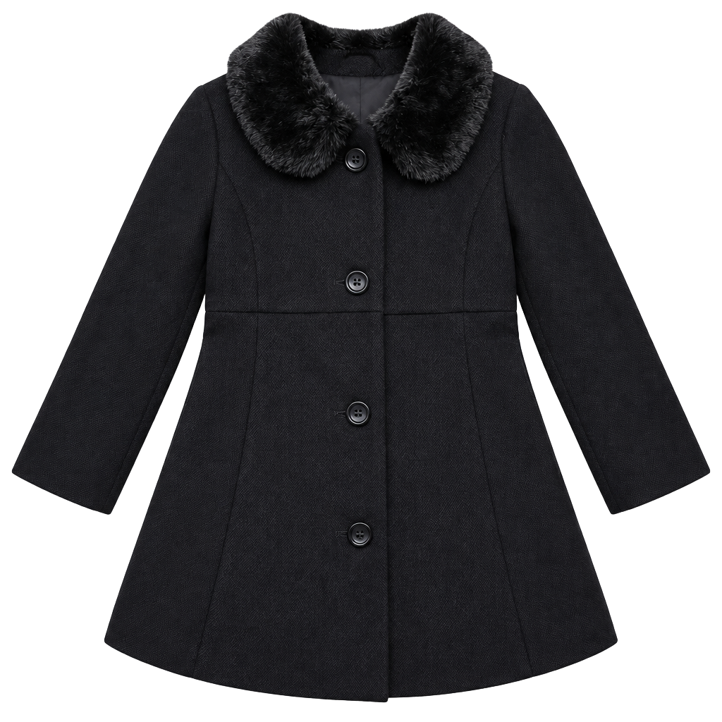 The Children's Place Black Faux Fur Collar Long Sleeve Bow Dress Coat Size 5T 1