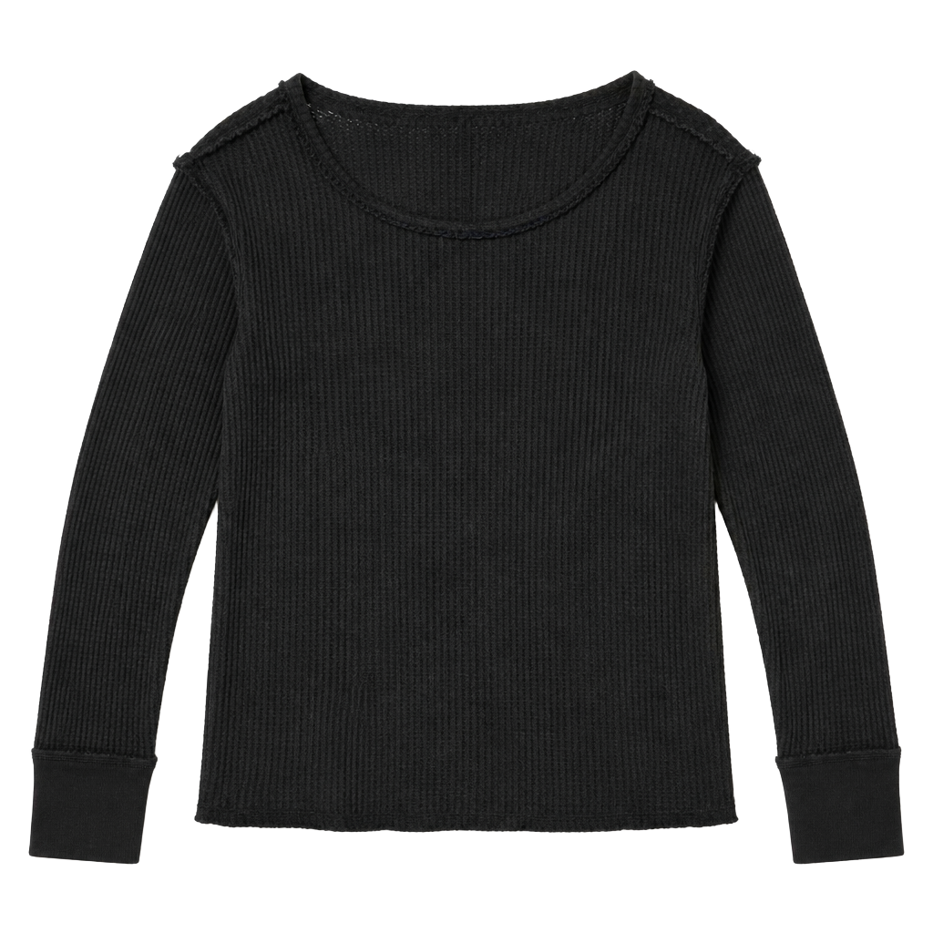 Torrid Black Waffle Knit Inside Out Long Sleeve Top Size 1 1