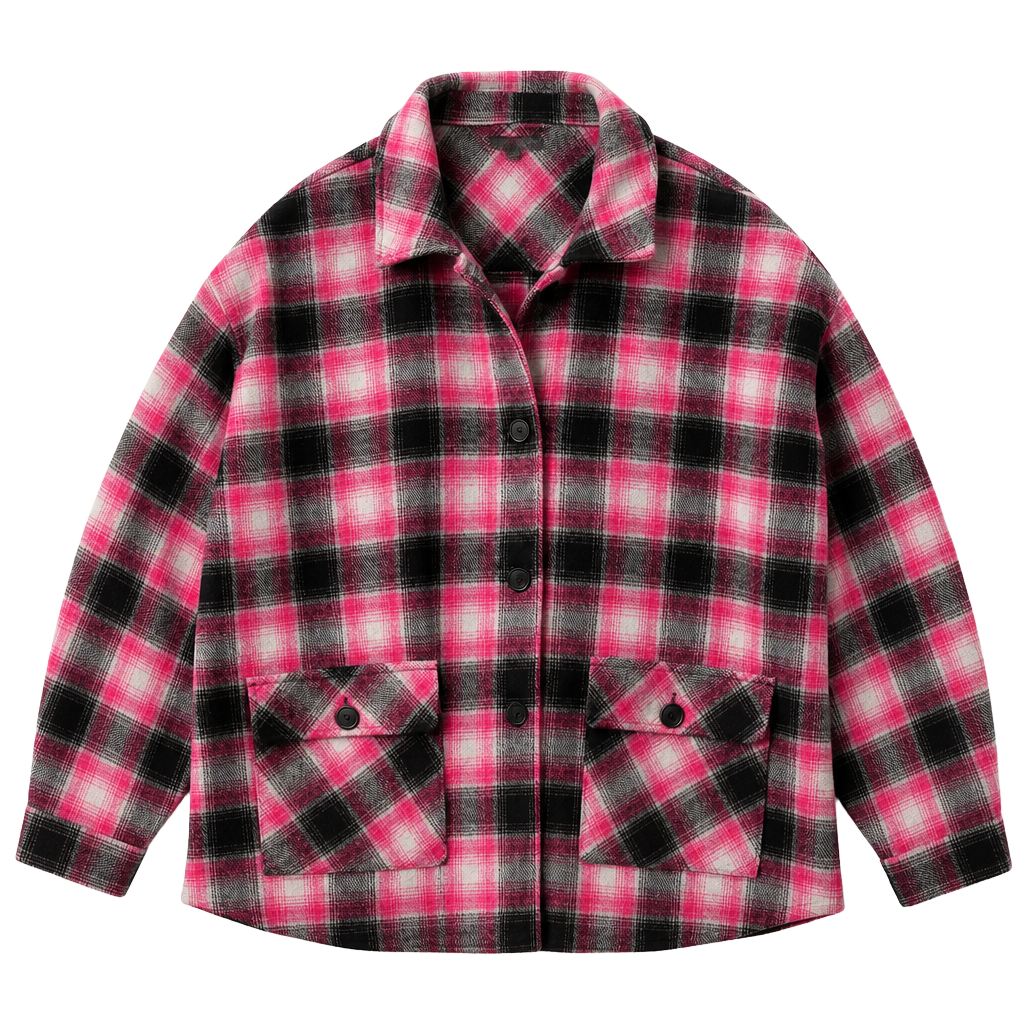 Torrid Pink and Black Plaid Flannel Shacket Size 1 1
