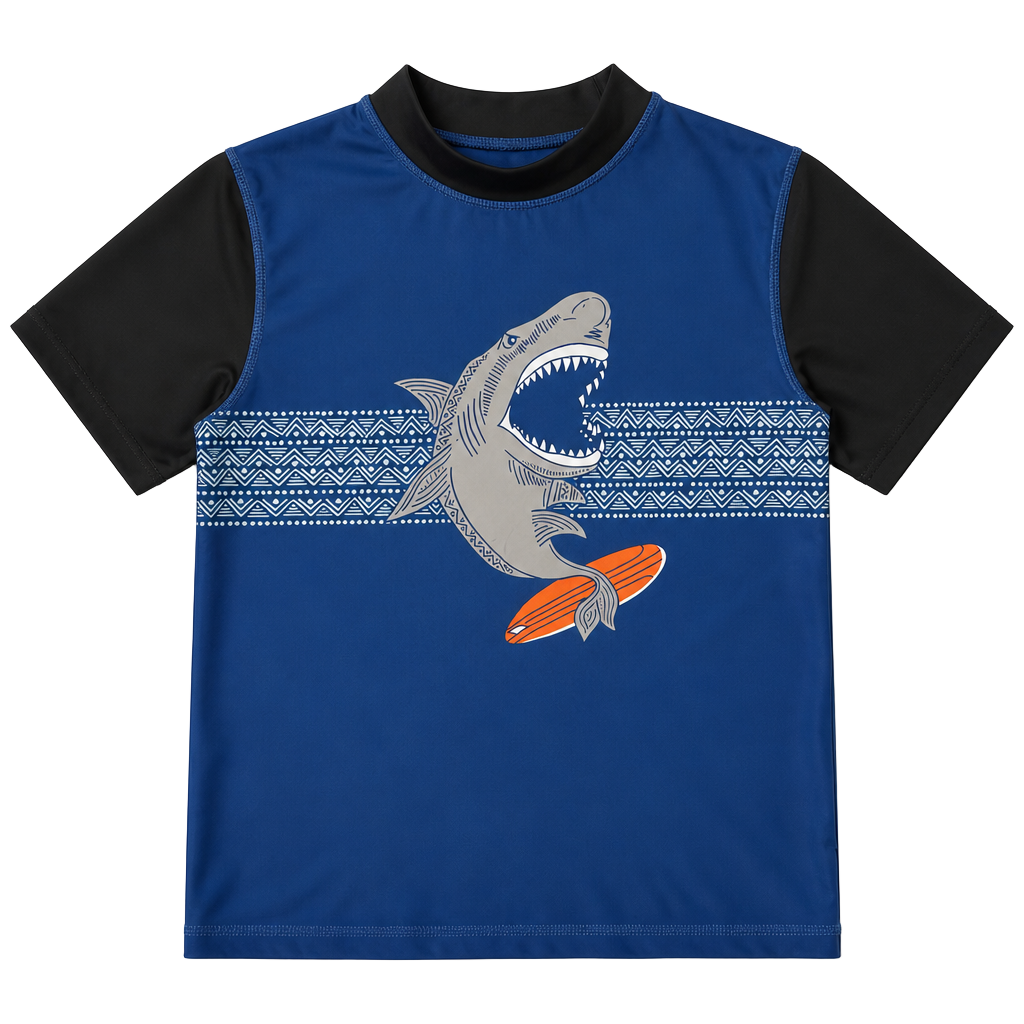 Phibee Boys Shark Surfing Rash Guard Swim Shirt Size 8 1
