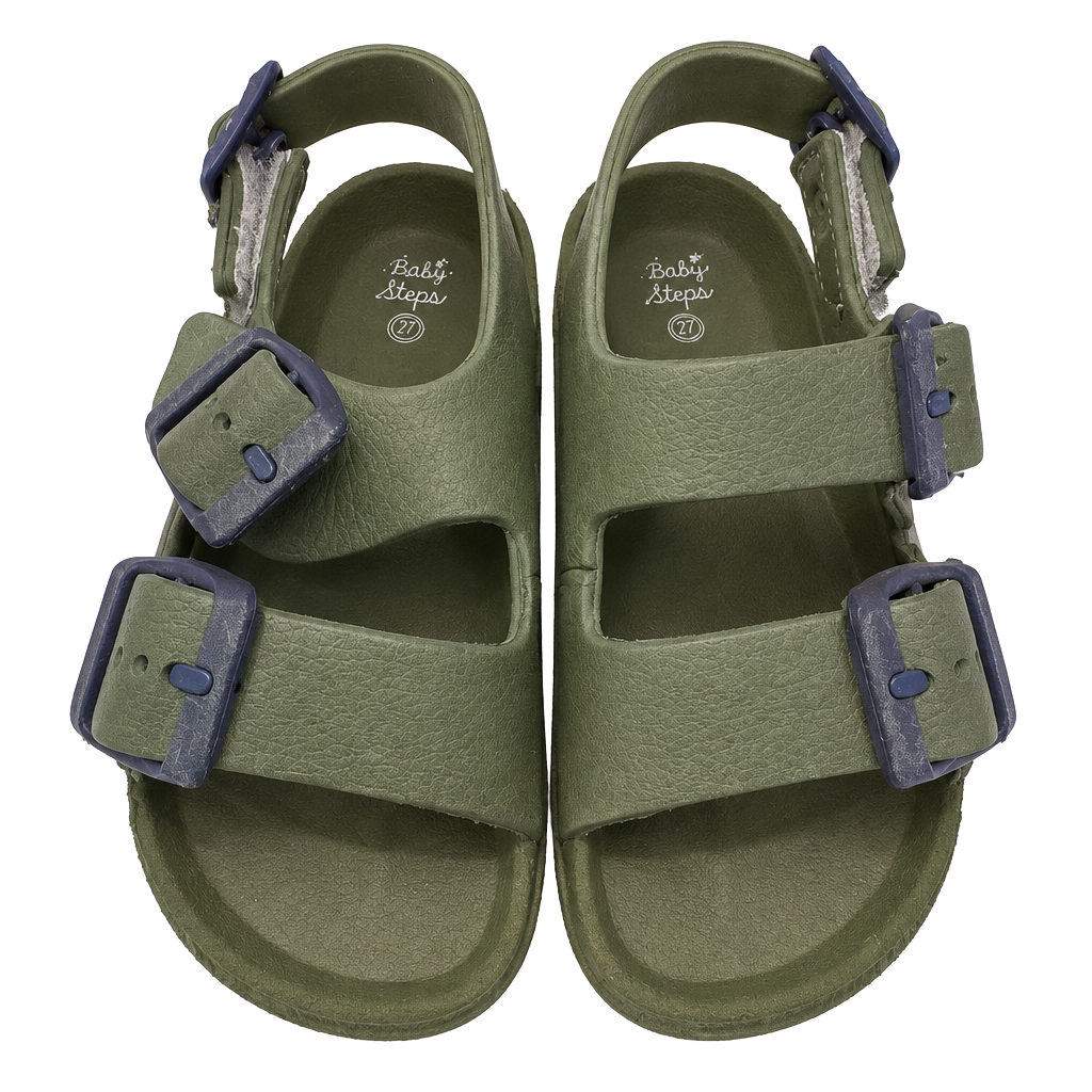 First Steps Olive Double Buckle Sandals Size 7 1
