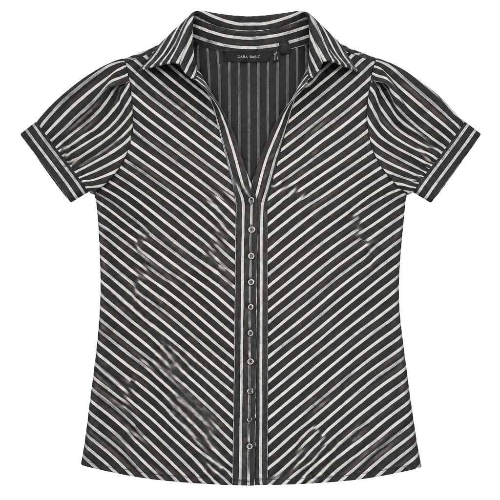 Zara Basic Striped Button-Up Blouse Size L Brown Silver 1