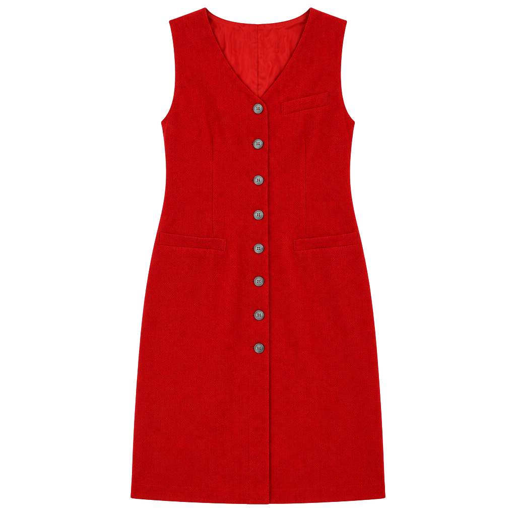 Talbots Oberon Wool Dress Size 8 Red V-Neck Button Front Sleeveless 1