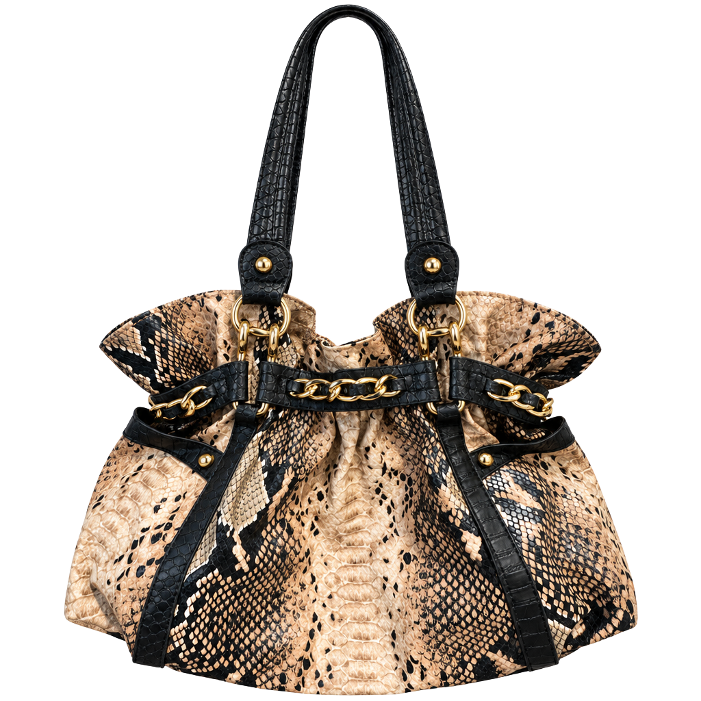 Wilsons Leather Snakeskin Hobo Bag with Gold Chain Detail 1
