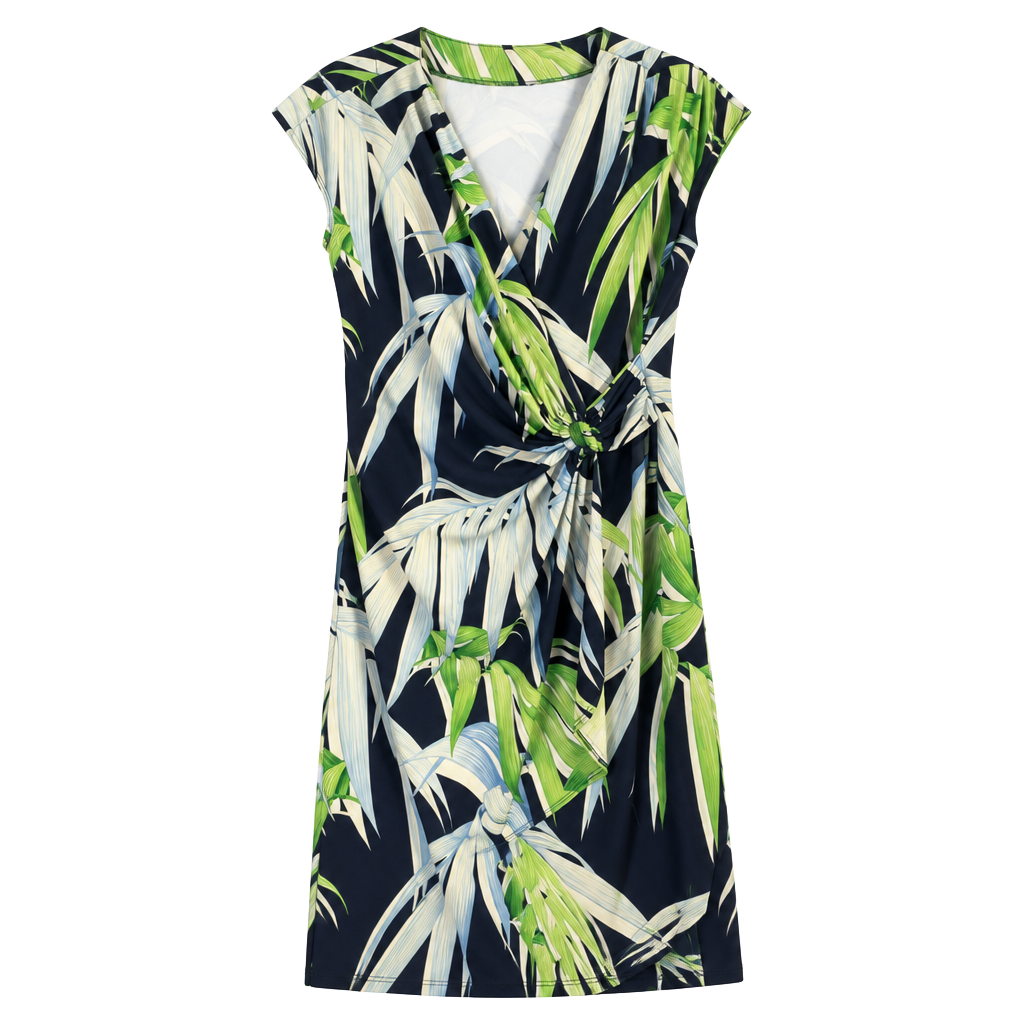 Tommy Bahama Palm Leaf Wrap Dress Size L Tropical Blue Green Navy 1