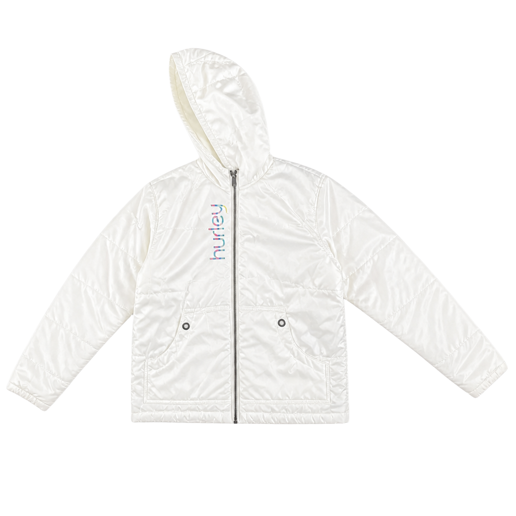 Hurley Kids Puffer Jacket Size M White Full Zip Hooded 1