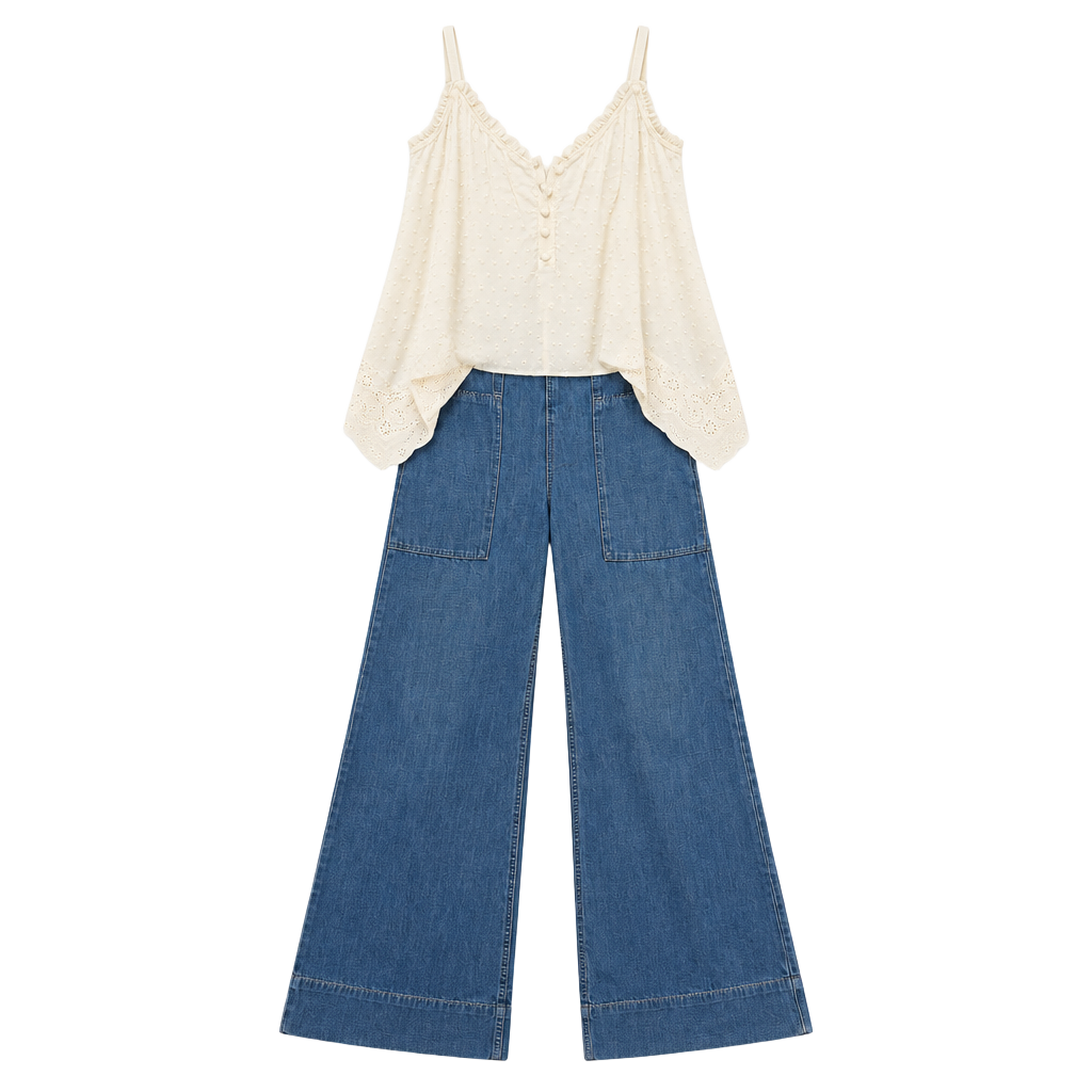 Free People We The Free Breezy Denim Pull-On Pants Blue Wide Leg Size Xsmall NWT 1